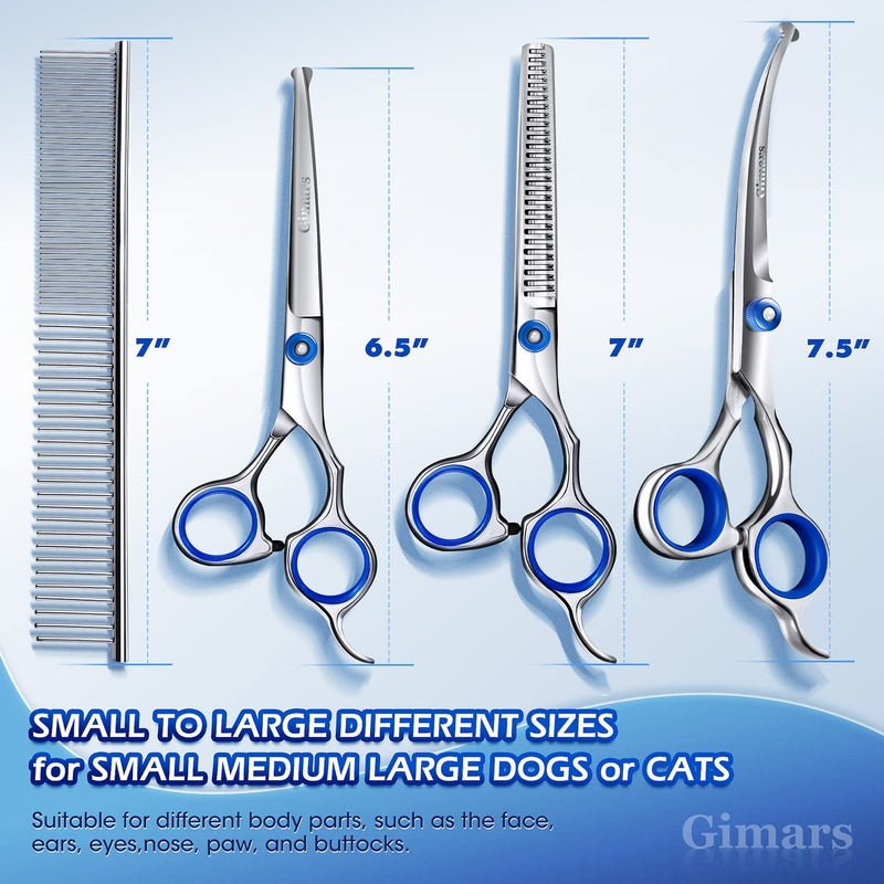 Gimars Professional 5 in 1 Grooming Scissors for Dogs 4CR with Safety Round Tip, Heavy Duty Titanium Coated Straight & Thinning & Curved Shears - Image 2